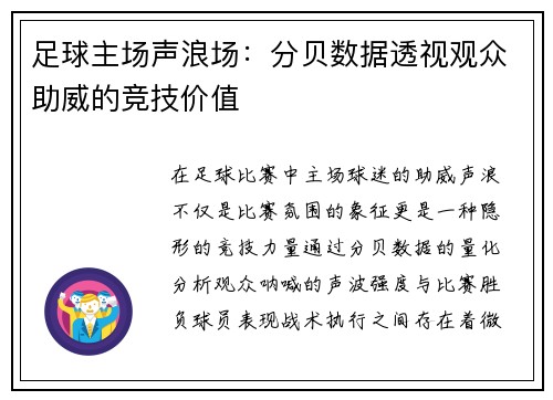 足球主场声浪场：分贝数据透视观众助威的竞技价值
